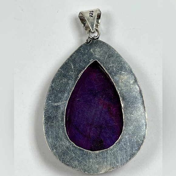 925 Sterling Silver Overlay Purple Labradorite Gemstone Statement Pendant - Picture 3 of 8
